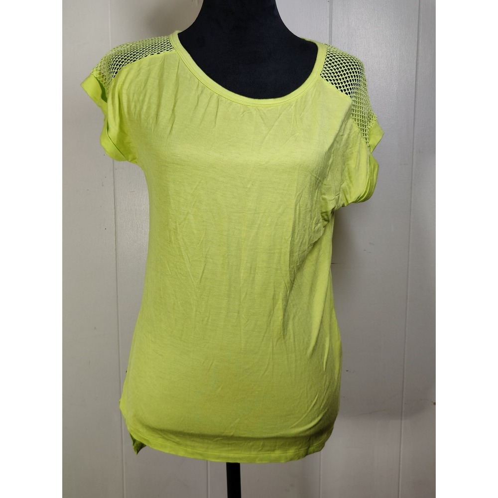 MelaO Yellow Neon Mesh Sleeve T Shirt Womens Size S Crew Neck Short‎ Sleeve Top